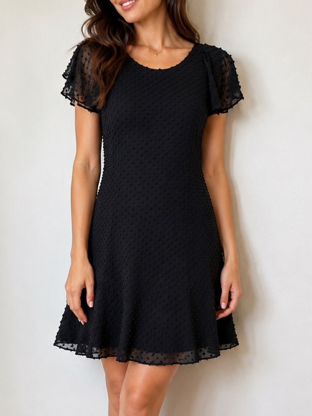 J Crew Black Cotton Silk Blend Swiss Dot Short Sleeve Dress LBD F6949 Size 2